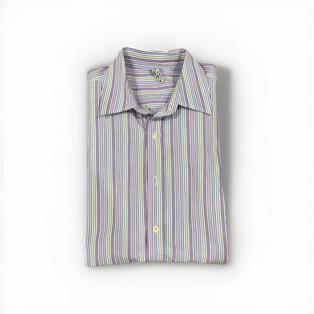 BARNEYS NEW YORK MENS CASUAL BUTTON SHIRT SIZE XL MADE IN ITALY PURPLE VGC!